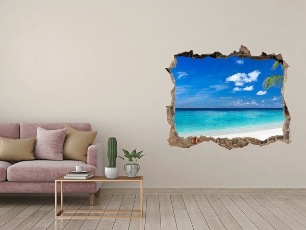 3D Wandsticker Loch Tropischer Strand mit einer Palme
