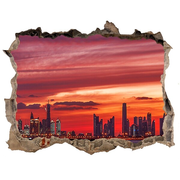 3D Wandtattoos Loch in der Wand Sonnenuntergang über Dubai