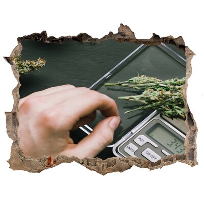 3D Wandsticker Loch Gewicht durch Marihuana