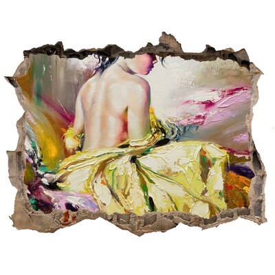 Wandtattoos Loch Frau in einem gelben Kleid