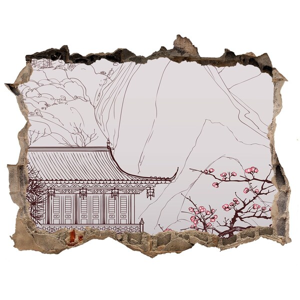 3D Wandsticker Loch Eintauchen in die asiatische Architektur