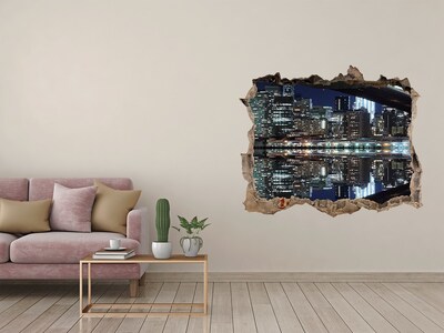 3D Wandsticker Loch Nachtpanorama der Stadt