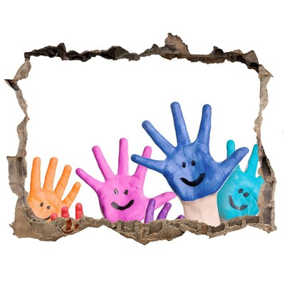 Wandtattoos Loch Fröhliche Hände vor dem Hintergrund von Beton