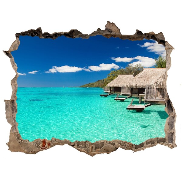 Wandtattoos Mauerdurchbruch Paradiesische Lagune inmitten der Bungalows