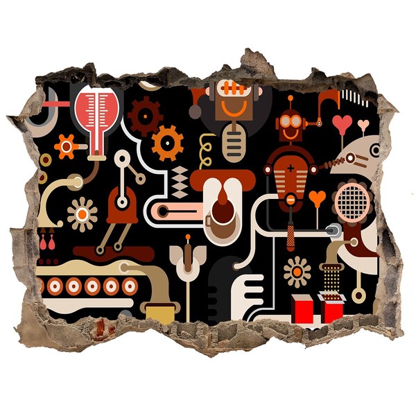 3D Wandtattoos Loch in der Wand Die futuristische Welt der Roboter