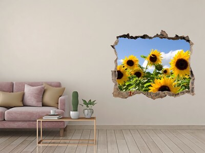 Wandfolien Loch in der Wand Sonnenblumen im Tageslicht