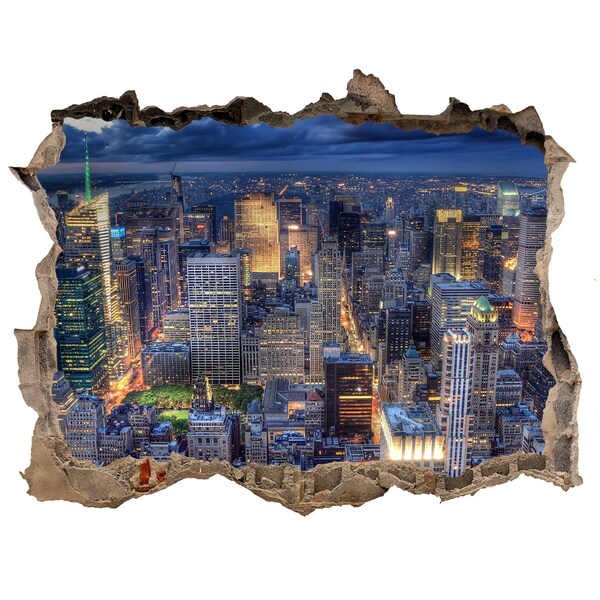 3D Wandtattoos Loch in der Wand New Yorker Skyline bei Nacht