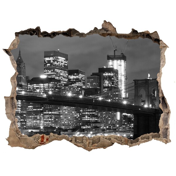 3D Wandtattoos Loch in der Wand Blick auf New York bei Nacht