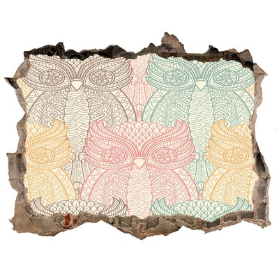 3D Wandsticker Loch Geflügelte Eulen vor steinernem Hintergrund