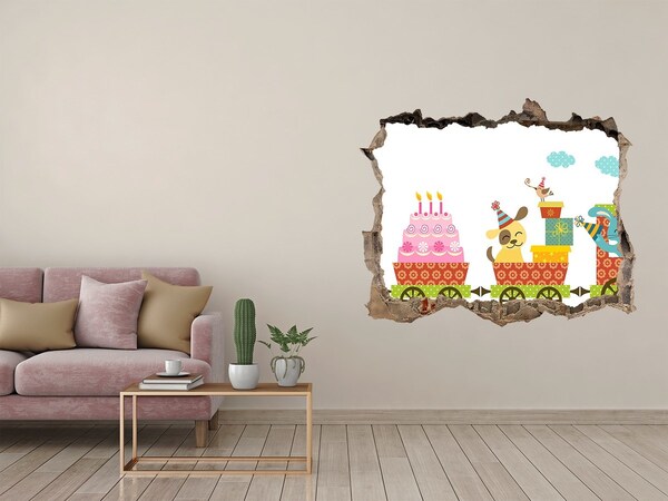3D Wandsticker Loch Zug mit Geschenken und Geburtstagskuchen
