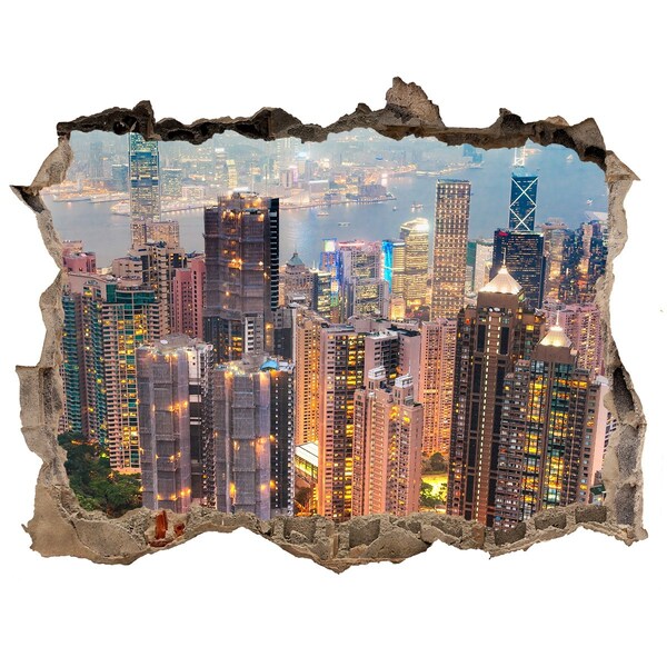 3D Wandsticker Loch Blick auf Hongkong bei Nacht