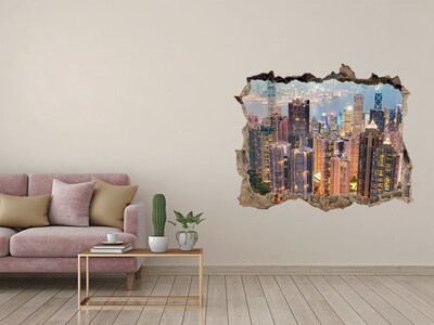 3D Wandsticker Loch Blick auf Hongkong bei Nacht