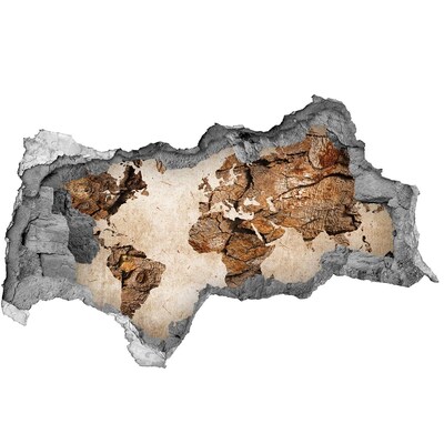 3D Wandsticker Loch Eine beschädigte Wand mit einer Weltkarte
