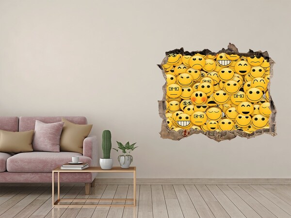 Wandtattoos Mauerdurchbruch Lächelnde Emojis in einem Loch in der Wand