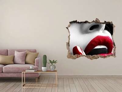 3D Wandsticker Loch Sinnliche Lippen aus Beton