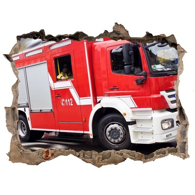 3D Wandsticker Loch Feuerwehrfahrzeug im Einsatz