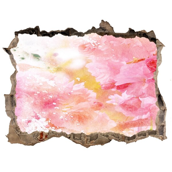 Wandfolien Loch in der Wand Eine Blumenlandschaft hinter einem Loch in der Wand