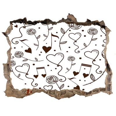 3D Wandsticker Loch Musikalische Herzen und Rosen