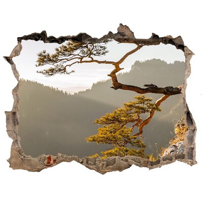 3D Wandsticker Loch Berglandschaft mit einem Baum
