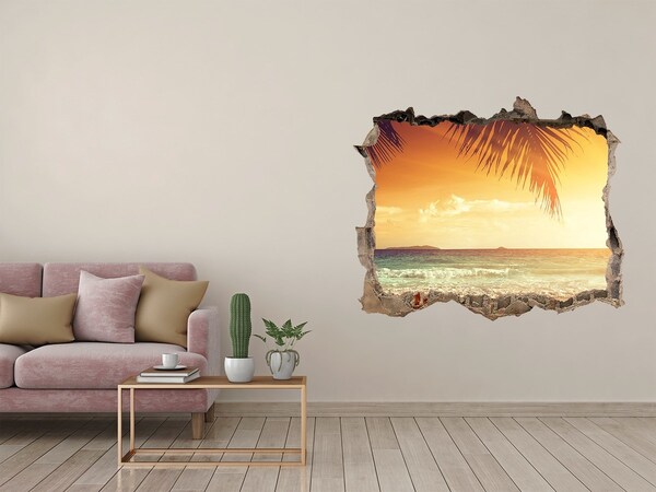 3D Wandtattoos Loch in der Wand Tropischer Strand bei Sonnenuntergang