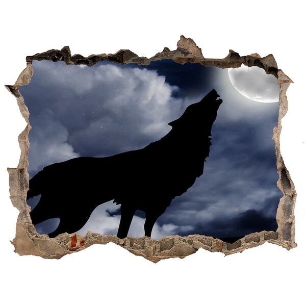 3D Wandsticker Loch Wolf gegen Mond