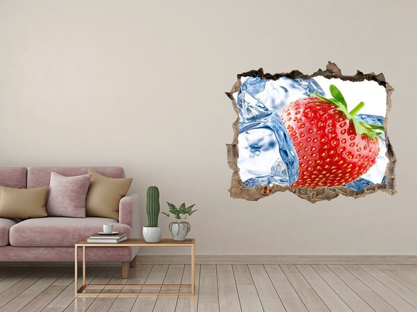 3D Wandsticker Loch Saftige Erdbeere im Eis