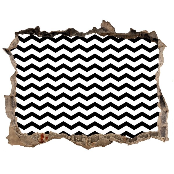 3D Wandsticker Loch Schwarze und weiße Zickzacklinien in einem Loch in der Wand