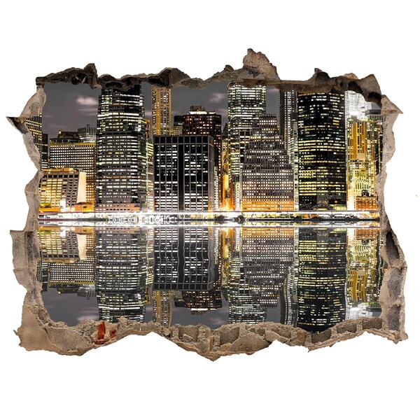 3D Wandsticker Loch Blick auf die Stadt bei Nacht