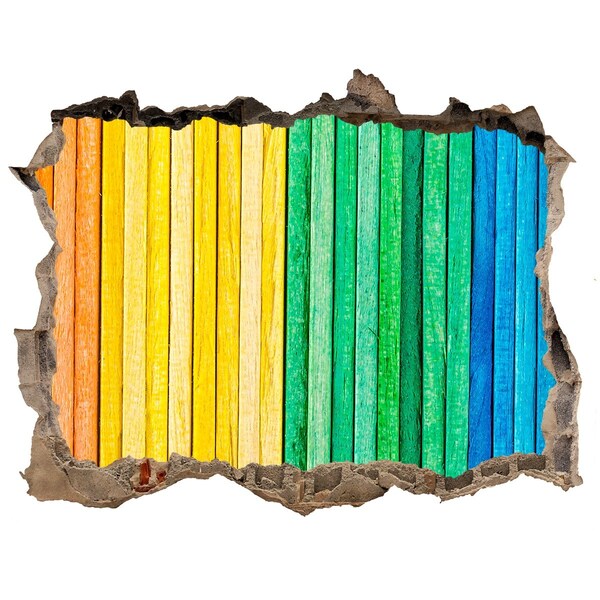 Wandfolien Loch in der Wand Bunte Bretter in einem Loch in der Wand