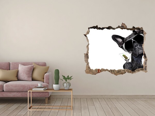 3D Wandtattoos Loch in der Wand Stilvoller Hund mit einem Getränk