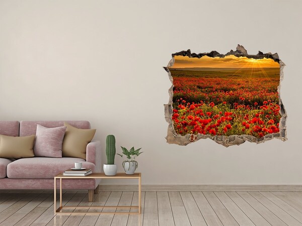 Wandfolien Loch in der Wand Blumenlandschaft bei Sonnenuntergang