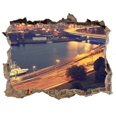 3D Wandsticker Loch Blick auf die Stadt bei Nacht