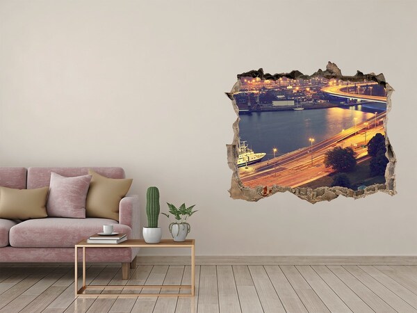 3D Wandsticker Loch Blick auf die Stadt bei Nacht
