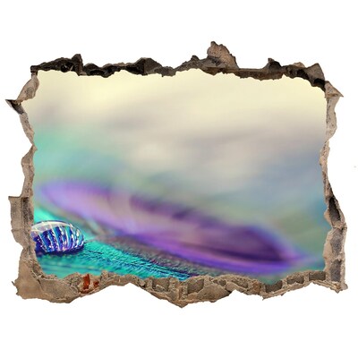 3D Wandsticker Loch Ein Tropfen auf einer Pfauenfeder