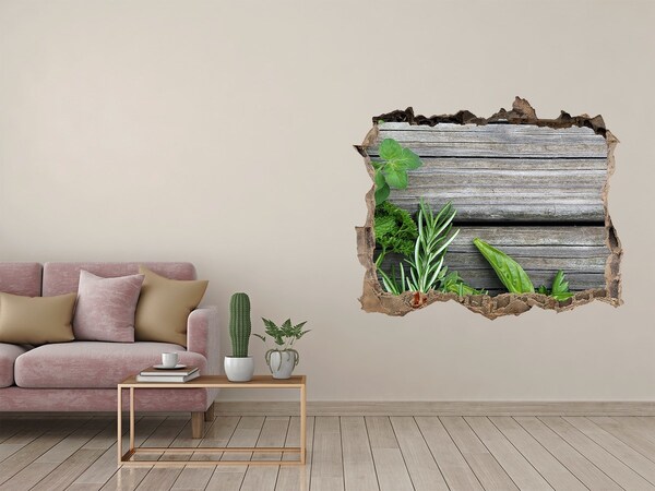 3D Wandtattoos Loch in der Wand Eine beschädigte Wand mit Holzboden