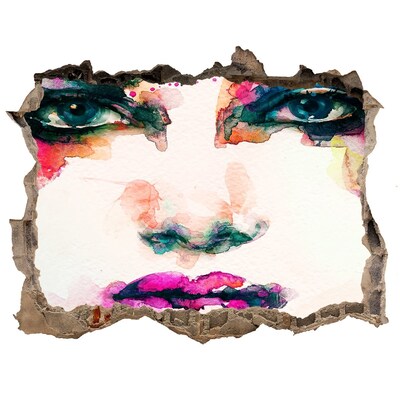 Wandtattoos Loch Ein farbenfrohes Porträt in einem Loch in der Wand