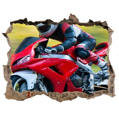 3D Wandsticker Loch Motorrad in Aktion