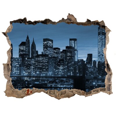 3D Wandtattoos Loch in der Wand Blick auf New York bei Nacht
