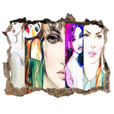 Wandtattoos Mauerdurchbruch Frauenporträts in einem Loch in der Wand