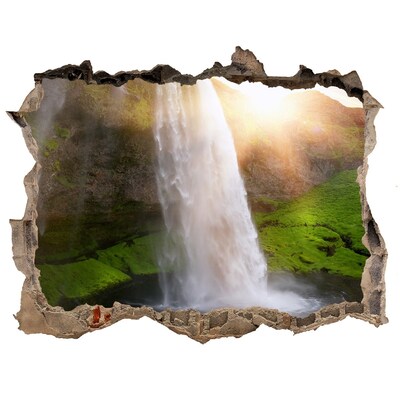 3D Wandsticker Loch Ein Wasserfall in einer grünen Landschaft