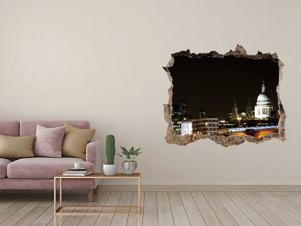 Wandtattoos Loch Nachtansicht von London durch ein Loch in der Wand