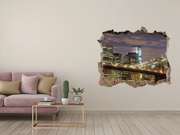 Wandfolien Loch in der Wand Blick auf die Brooklyn Bridge bei Nacht