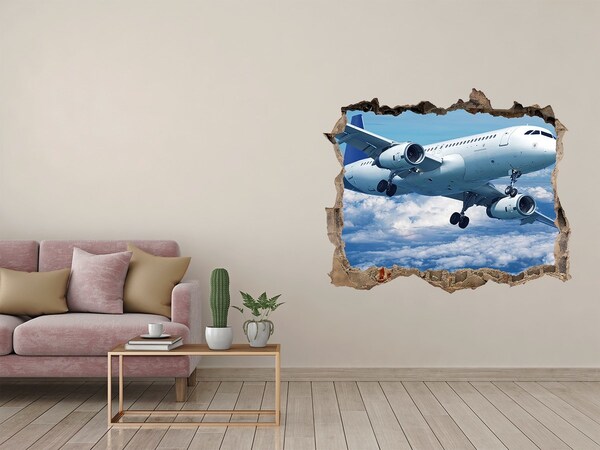 3D Wandsticker Loch Ankunft eines Flugzeugs in den Wolken