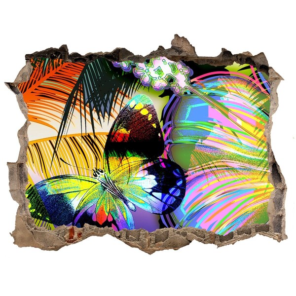 3D Wandtattoos Loch in der Wand Ein bunter Schmetterling in einem Loch in der Wand