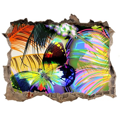 3D Wandtattoos Loch in der Wand Ein bunter Schmetterling in einem Loch in der Wand
