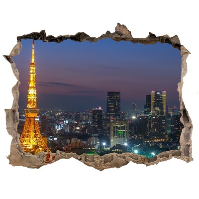 3D Wandsticker Loch Blick auf Tokio bei Nacht