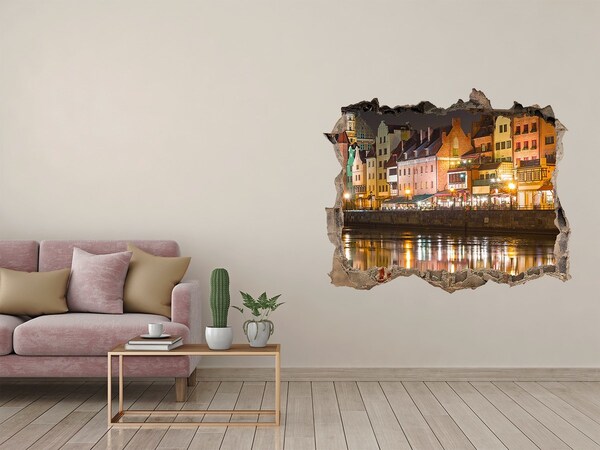 3D Wandtattoos Loch in der Wand Ein bezaubernder Hafen bei Nacht