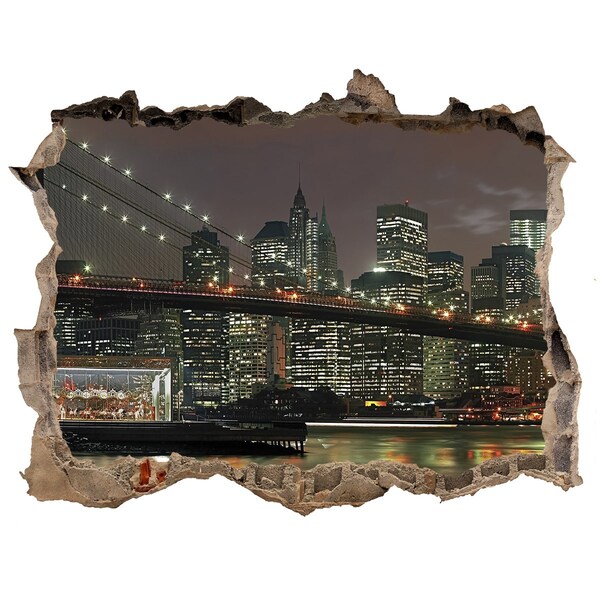 3D Wandsticker Loch New York bei Nacht durch ein Loch in der Wand