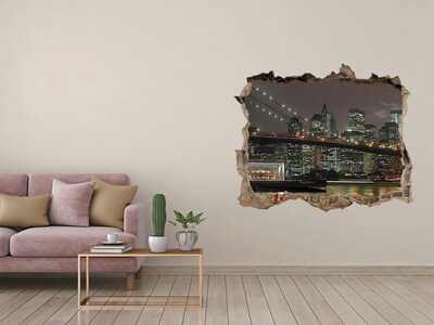 3D Wandsticker Loch New York bei Nacht durch ein Loch in der Wand