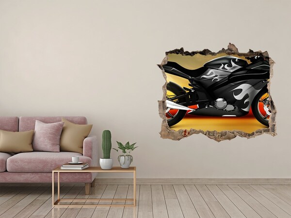 3D Wandsticker Loch Motorrad in Flammen